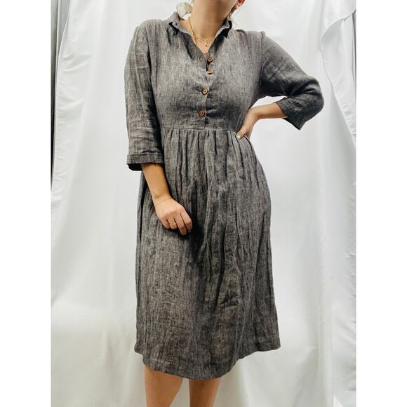 Pyne & Smith M No. 22 linen gray button up midi dress - Picture 6 of 10